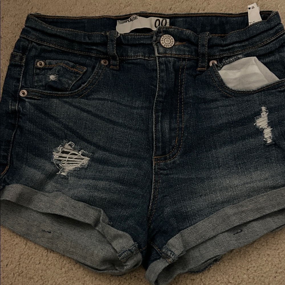 Garage Dark Blue Distressed Jean Shorts